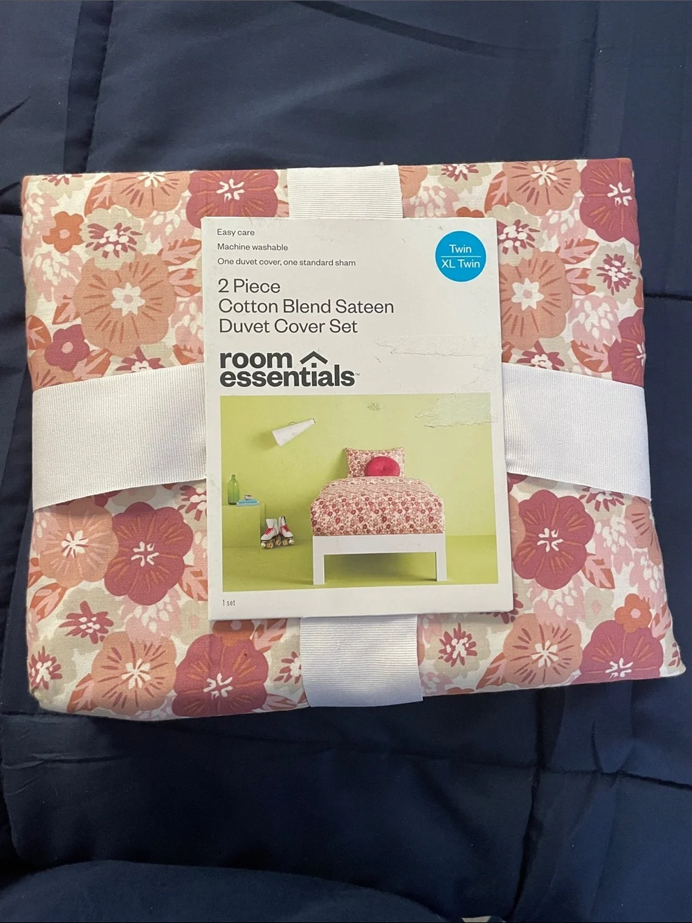 Room Essentials Pink Floral Cotton Blend Duvet Cover Set